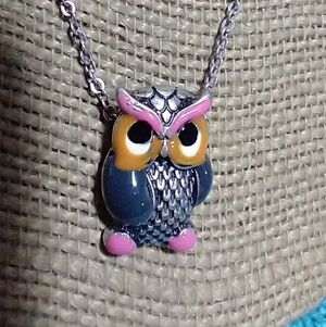 Charming Owl Pendant Necklace Claire's pink yellow silver blue